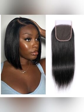 HD Lace Closure 4x4 Straight Free Part Human Hair Pre Plucked w/ Baby Hair 1B 8"